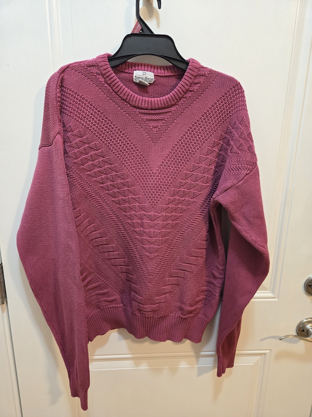 Vintage Neiman Marcus Chevron Cable Knit Cotton Sweater XL Pink